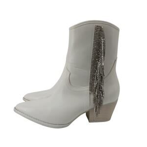 Altar'd State White Western Boot Rhinestone Fringe Ankle 8